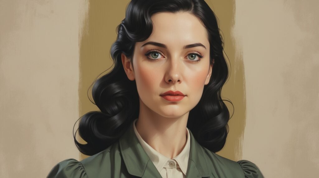Illustrated portrait representing the unidentified woman known as “Bella,” depicting a woman in 1940s-era clothing with dark hair, created to humanize the victim in the Bella in the Wych Elm case.