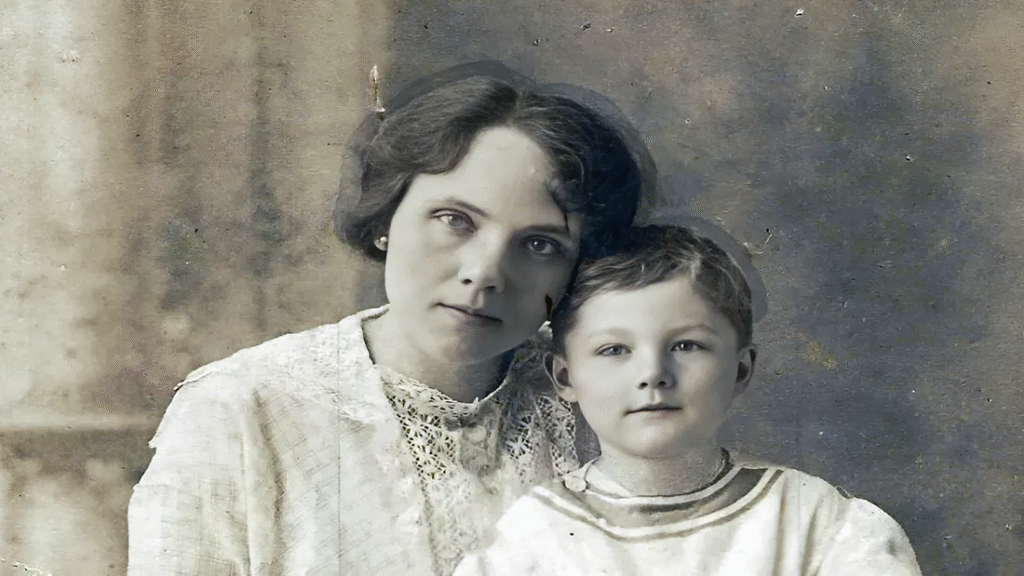 Vintage portrait of a young boy believed to be Bobby Dunbar with his mother Lessie Dunbar, connected to one of America’s most famous unsolved mysteries.